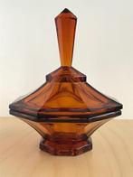 Amberkleurige schaal met deksel 19 cm. Art Deco - Stijl Wien, Ophalen of Verzenden