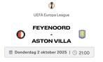 Vip hospitality Feyenoord - Aston Villa, Tickets en Kaartjes, Losse kaart, Twee personen, Oktober, Europa of Champions League