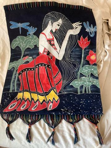 Wandkleed Vrouw, Libellen, Waterplanten - 80x65cm beschikbaar voor biedingen
