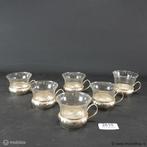 Online Veiling: 6 glazen theeglazen met verzilverde houder, Antiek en Kunst, Antiek | Goud en Zilver