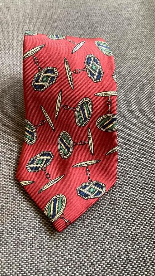 STROPDAS HANDGEMAAKT 100% ZIJDE MANCHETKNOPEN MOTIEF, Kleding | Heren, Stropdassen, Zo goed als nieuw, Met patroon, Rood, Ophalen of Verzenden