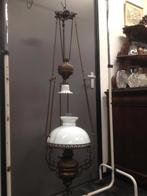 Jugendstill oliehanglamp met latoenkoperen oliepot., Ophalen