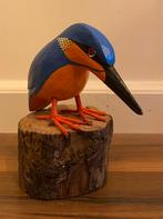 Handgemaakte houten ijsvogel op stam - klein +/- 15cm, Ophalen of Verzenden