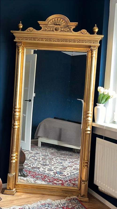 Authentieke schouwspiegel met facetgeslepen glas, Antiek en Kunst, Antiek | Spiegels, 50 tot 100 cm, Rechthoekig, Ophalen