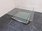 Vierkante salontafel glas met RVS, Ophalen, Gebruikt, Vierkant, Glas