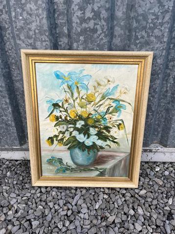 Bloemstuk schilderij met lijst / ingelijst stilleven beschikbaar voor biedingen