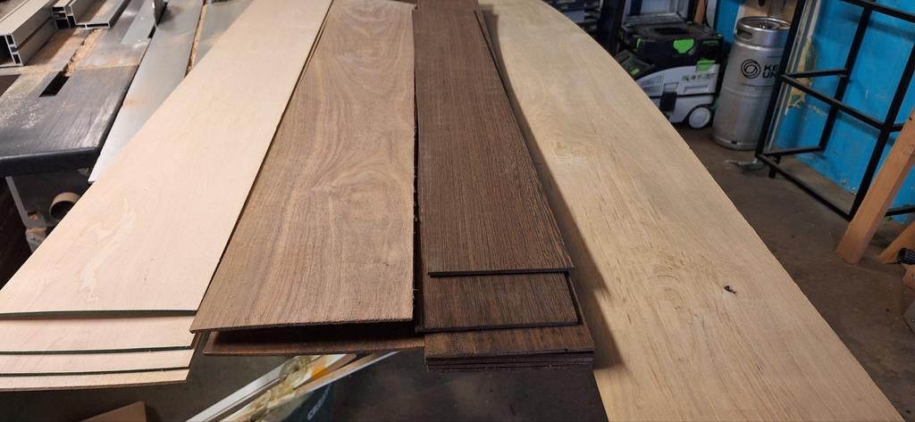 Dikfineer 4 mmnoten ,eiken ,esdoorn Wengé, Ophalen of Verzenden, Nieuw