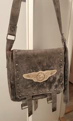 PH&T stoer grijs leren schoudertas, Sieraden, Tassen en Uiterlijk, Ophalen of Verzenden, Zo goed als nieuw, Grijs