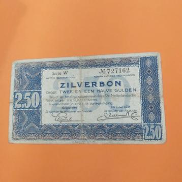 2,5 gulden biljet Zilverbon uit 1938. ZFR-
Serie W 727162 beschikbaar voor biedingen