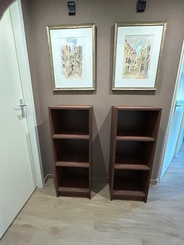Twee kleine boekenkastjes met twee plankjes beschikbaar voor biedingen
