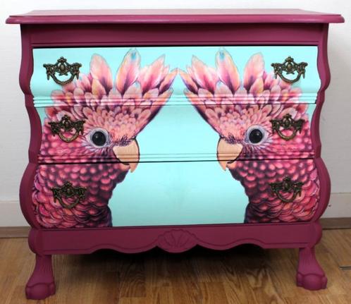 Roze ladekast “Kaketoe”, aubergine, buikkastje, eclectisch, Kinderen en Baby's, Kinderkamer | Complete kinderkamers, Zo goed als nieuw