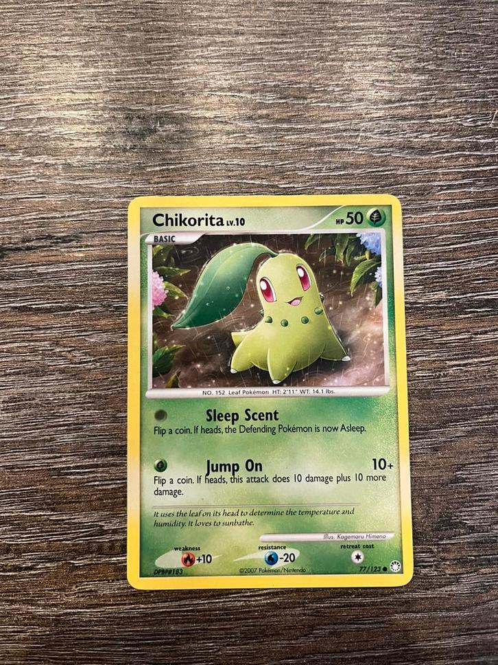 Chikorita lv.10 MT 77/123, Hobby en Vrije tijd, Verzamelkaartspellen | Pokémon, Zo goed als nieuw, Ophalen of Verzenden