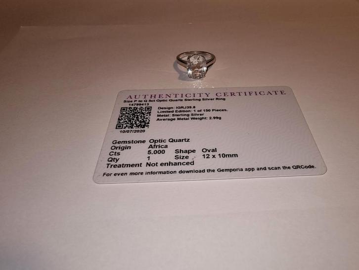 Sterling Zilveren ring met Optic Quartz - Maat 17-18, Sieraden, Tassen en Uiterlijk, Ringen, Zo goed als nieuw, Dame of Heer, 17 tot 18
