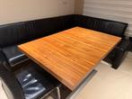 Lederen Hoekbank met Massief Houten Eettafel, Huis en Inrichting, 100 tot 150 cm, Teakhout, Ophalen of Verzenden, Zo goed als nieuw
