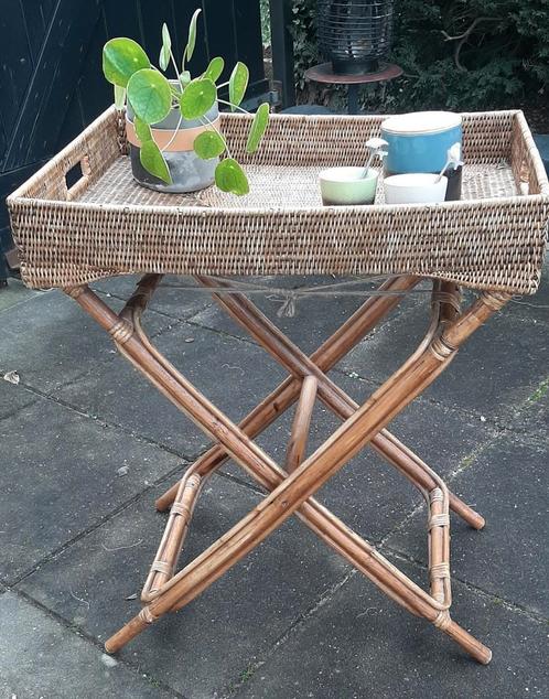 Vintage rotan butler tray, bijzettafel, dienblad, Huis en Inrichting, Woonaccessoires | Dienbladen, Gebruikt, Ophalen