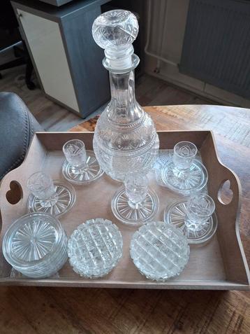 Kristallen Karaffenset met Glaasjes en Onderzetters beschikbaar voor biedingen