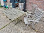 Hardhouten tuinset met 4 tuinstoelen zonder kussens, Ophalen, Gebruikt, Hardhout