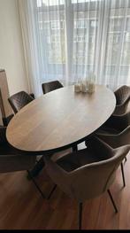 Ovale eettafel hout met zwarte poten, Ophalen, 100 tot 150 cm, Zo goed als nieuw, Vijf personen of meer