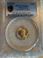 Topper 10 cent 1945 in ms64 pcgs, Zilver, Ophalen of Verzenden, 10 cent, Koningin Wilhelmina