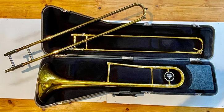 King Tempo 606 USA trombone, Muziek en Instrumenten, Blaasinstrumenten | Trombones, Gebruikt, Tenor, Met koffer, Ophalen of Verzenden