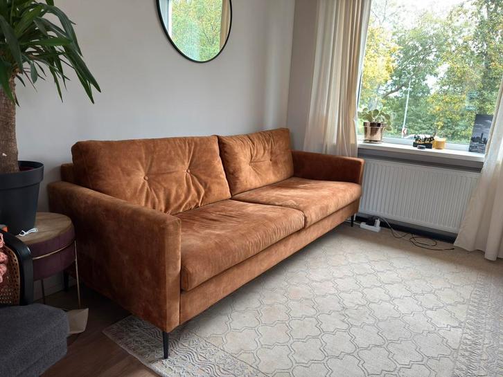 Bank 3-zit caramel, Huis en Inrichting, Banken | Complete zithoeken, Gebruikt, Ophalen