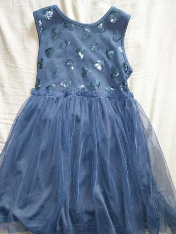 Donker blauwe mouwloze jurk met glitter hartjes tule 122