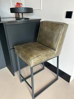 1 barstoel leer olijfgroen, 1 kruk, Ophalen, Gebruikt, Leer