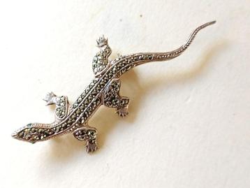835 zilver hagedis, salamander met marcasiet jaren 50- 60 beschikbaar voor biedingen