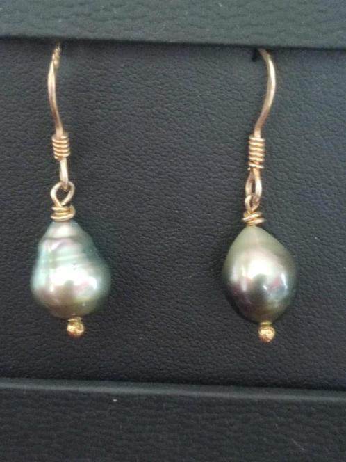 Verguld zilveren oorhangers met Tahiti parels, Sieraden, Tassen en Uiterlijk, Oorbellen, Zo goed als nieuw, Hangers, Zilver, Goud