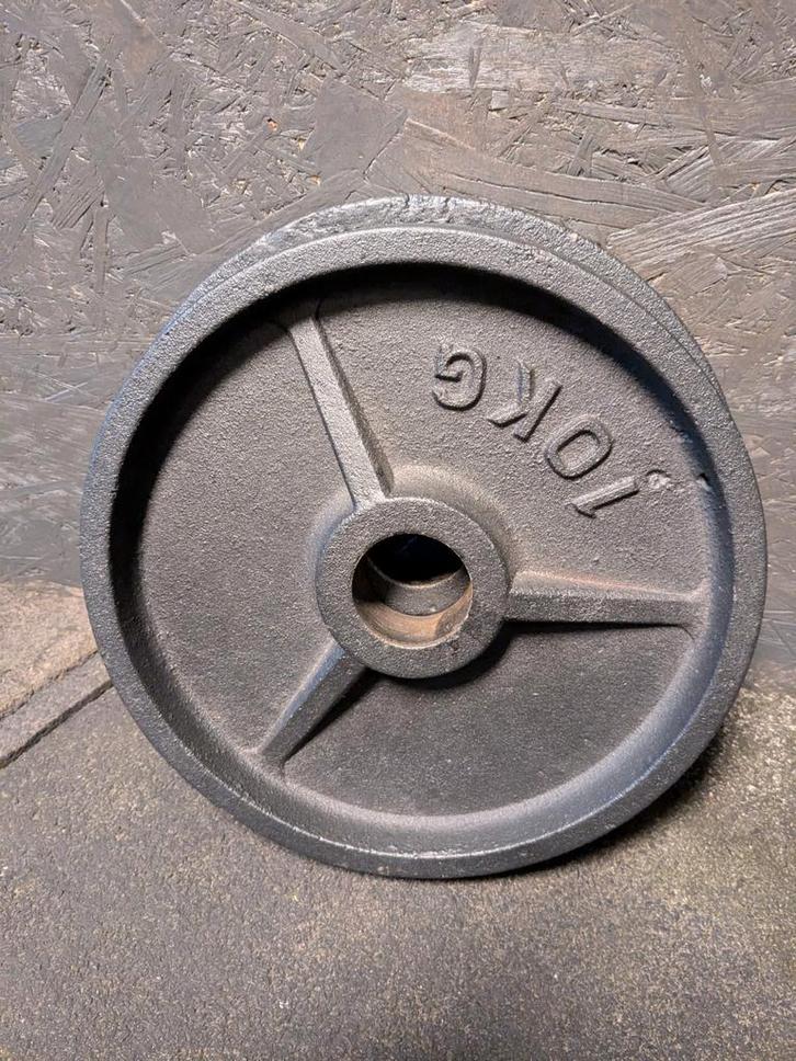 Gietijzeren Halterschijven 2x10kg, Sport en Fitness, Fitnessmaterialen, Zo goed als nieuw, Halterschijven, Armen, Benen, Borst