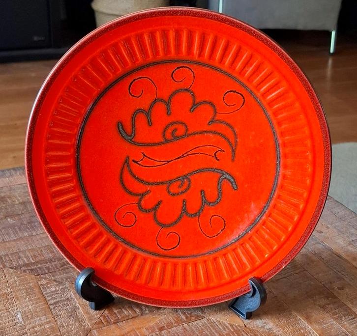 Flora Keramiek Gouda Taartschaal Oranje Retro, Antiek en Kunst, Antiek | Keramiek en Aardewerk, Ophalen of Verzenden
