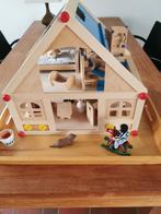 Houten Poppenhuis Compleet Ingericht - Nieuwstaat, Kinderen en Baby's, Speelgoed | Poppenhuizen, Ophalen, Zo goed als nieuw, Poppenhuis