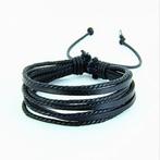 Zwarte Leren Armband Voor Mannen En Vrouwen, Sieraden, Tassen en Uiterlijk, Verzenden, Nieuw, Zwart, Leer
