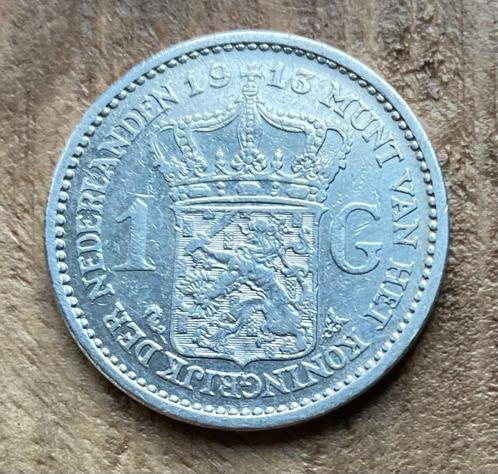 1 gulden 1913 Wilhelmina, Postzegels en Munten, Munten | Nederland, Losse munt, 1 gulden, Koningin Wilhelmina, Zilver, Ophalen