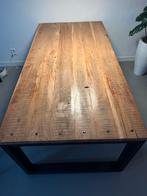Houten eettafel met metalen poten, Gebruikt, 100 tot 150 cm, Eikenhout, Ophalen of Verzenden
