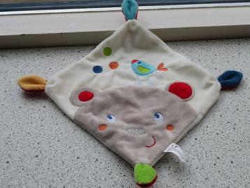 2 x Knuffeldoek muis/beer merk Nicotoy met blauw vogeltje beschikbaar voor biedingen