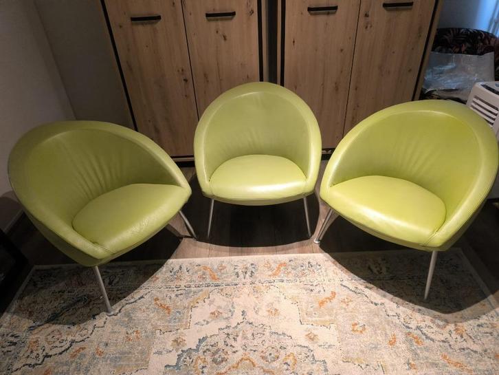 3X - Design Artifort “Hanna” fauteuils – Groen (René Holten), Huis en Inrichting, Fauteuils, Zo goed als nieuw, Leer, 50 tot 75 cm