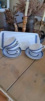 5 Blauw witte theekopjes met plateau, Huis en Inrichting, Ophalen of Verzenden, Zo goed als nieuw, Overige stijlen