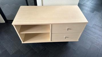 Kast met vakken en laden licht bruin hout 