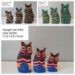 3 sets van 3 houten vintage  kattenbeeldjes Laurel Burch, Gebruikt, Ophalen of Verzenden, Dier