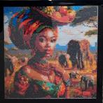 Diamond Painting Afrikaanse Vrouw met Olifanten 4040cm ., Ophalen of Verzenden