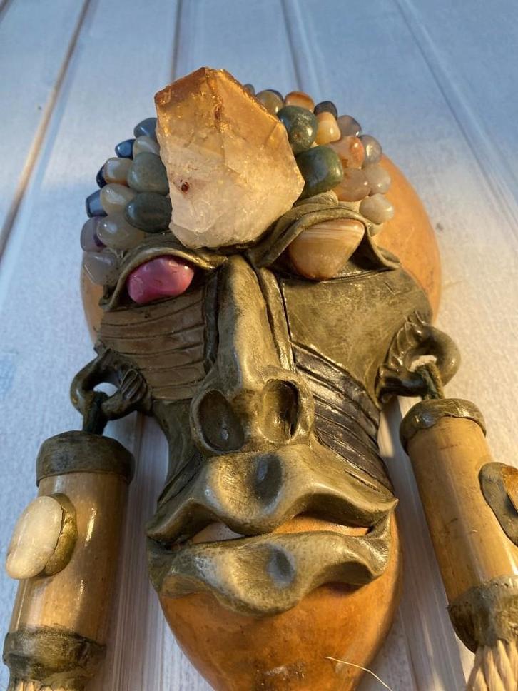 Braziliaanse edelsteen Porongo kalebasmasker, Antiek en Kunst, Kunst | Niet-Westerse kunst, Ophalen of Verzenden