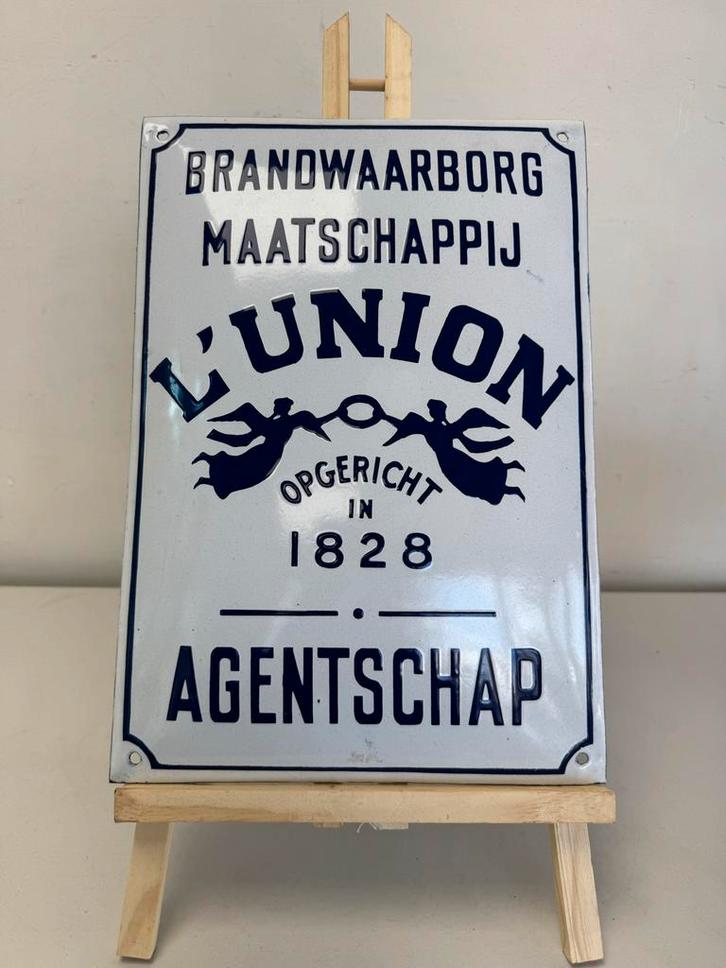 Emaille Reclamebord Brandwaarborg Maatschappij L'Union, Antiek en Kunst, Antiek | Emaille, Ophalen