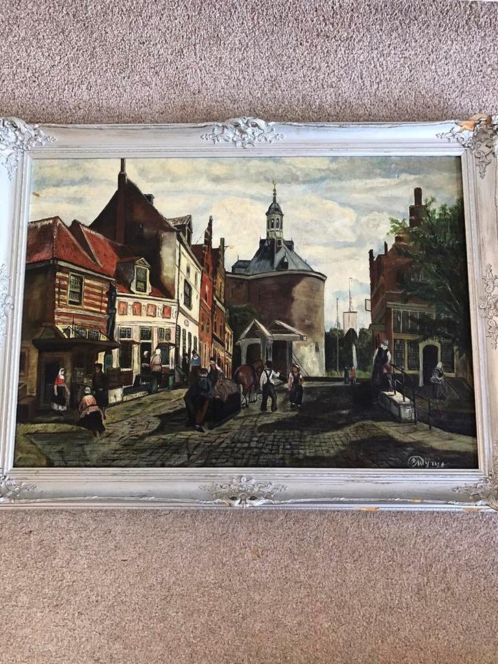 Mooi olieverfschilderij ENKHUIZEN C SPRINGER DE DROM/SPUI, Antiek en Kunst, Kunst | Schilderijen | Klassiek, Ophalen of Verzenden