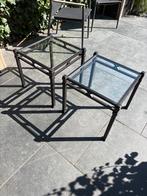 Franse bijzettafels Pierre Vandel Paris, 45 tot 60 cm, Gebruikt, Vierkant, Glas