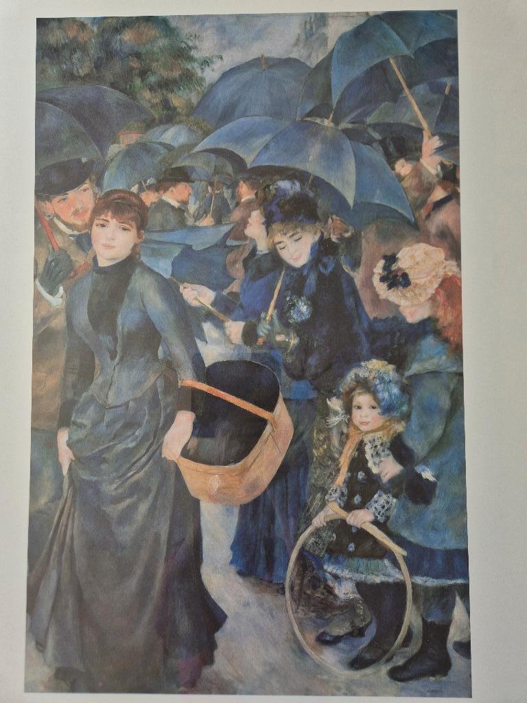 Professioneel ingelijst Les Parapluies Renoir 87x67cm, Ophalen, Zo goed als nieuw, Schilderij, 75 cm of meer