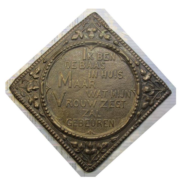 Koperen wandbordjes met tekst (2 stuks), Huis en Inrichting, Woonaccessoires | Tekstborden en Spreuken, Gebruikt, Ophalen of Verzenden