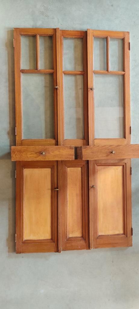 Antieke paneeldeuren met glas/ inbouwkast/ pui, Huis en Inrichting, Kasten | Wandmeubels, Gebruikt, 25 tot 50 cm, Glas, Ophalen