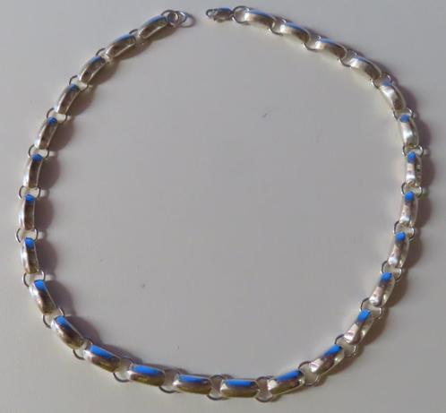 Koopje! Zilveren design schakelketting  43,5 cm, incl verzen, Sieraden, Tassen en Uiterlijk, Kettingen, Zo goed als nieuw, Zilver