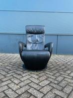 Zwarte leren hukla draai fauteuil / relax fauteuil, Ophalen, Minder dan 75 cm, Zo goed als nieuw, Nvt